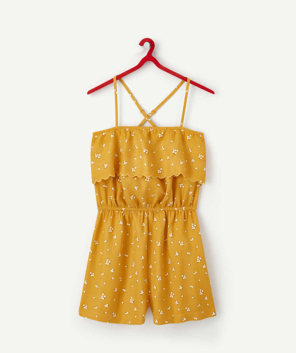 COMBISHORT FILLE MOUTARDE EN VISCOSE RESPONSABLE AVEC IMPRIMÉ FLEURI