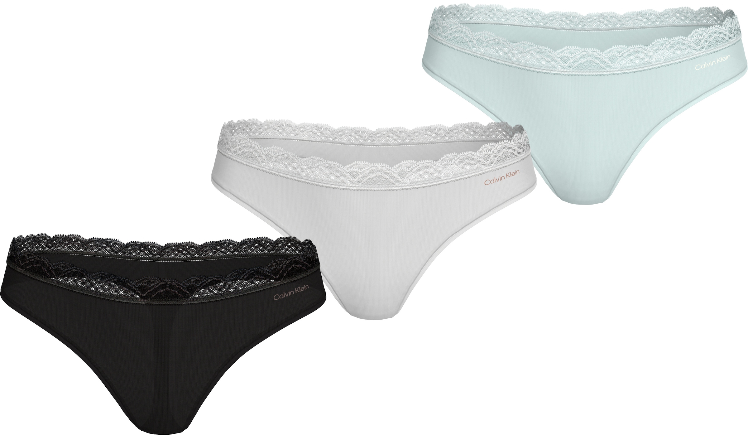 Calvin Klein Underwear String »THONG 3PK«, 3 Stk. mit Spitze am Bund