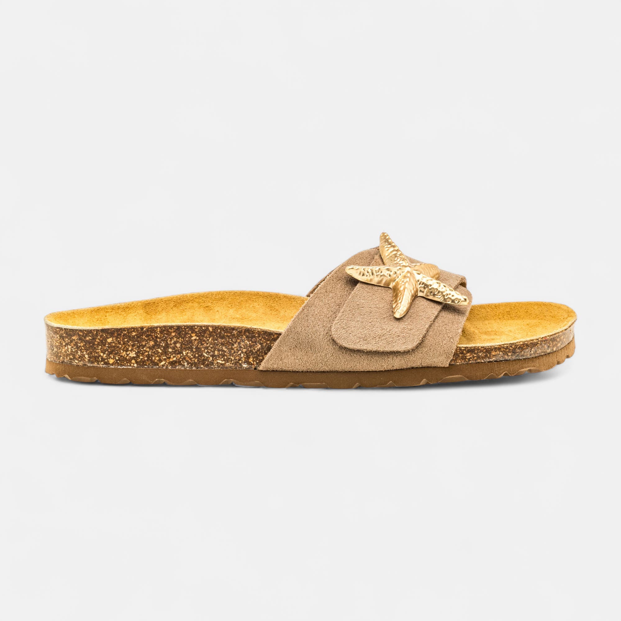 Mules semelle liège Femme en cuir taupe