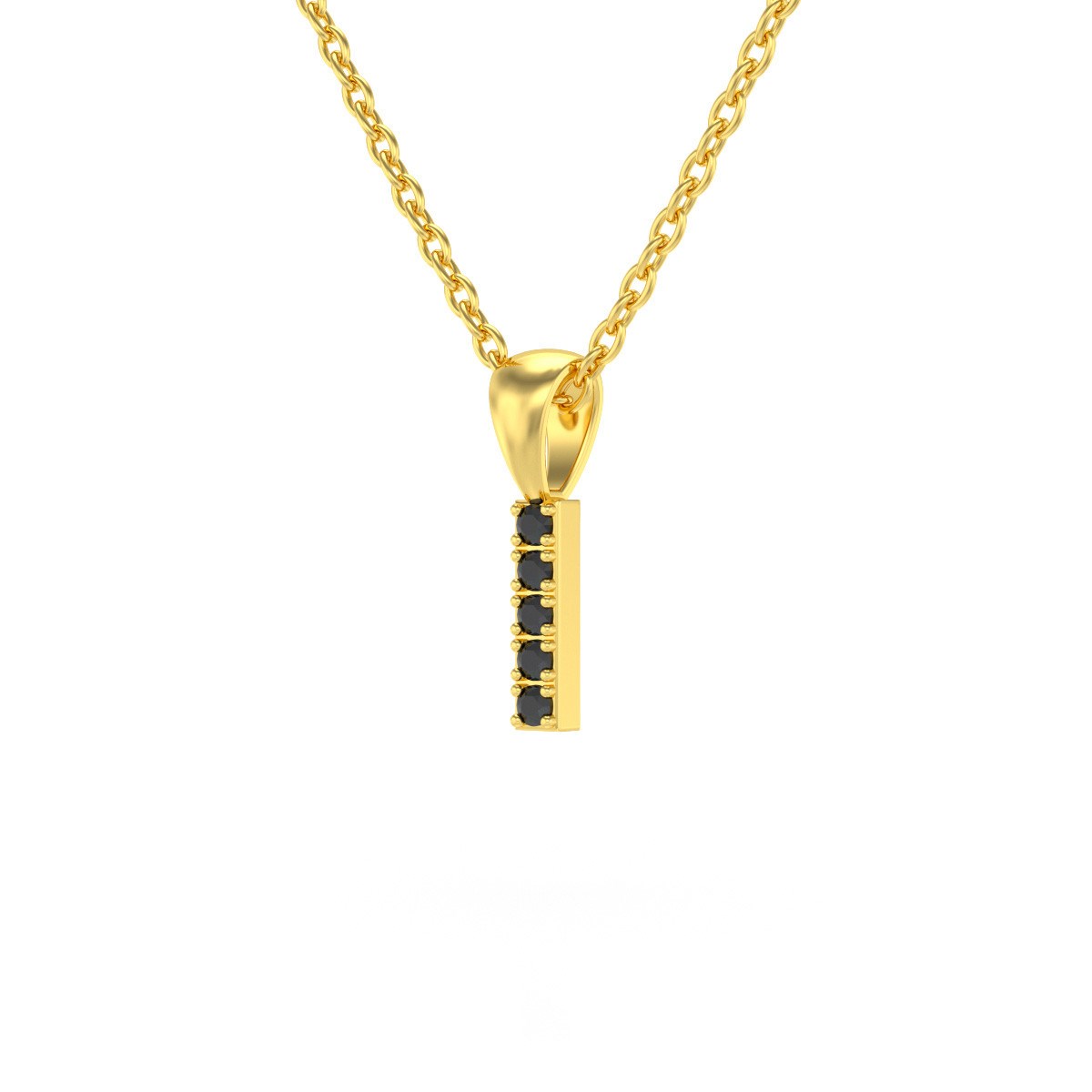 Collier Pendentif ADEN Lettre I Or 750 Jaune Diamant Noir Chaine Or 750 incluse 0.72grs