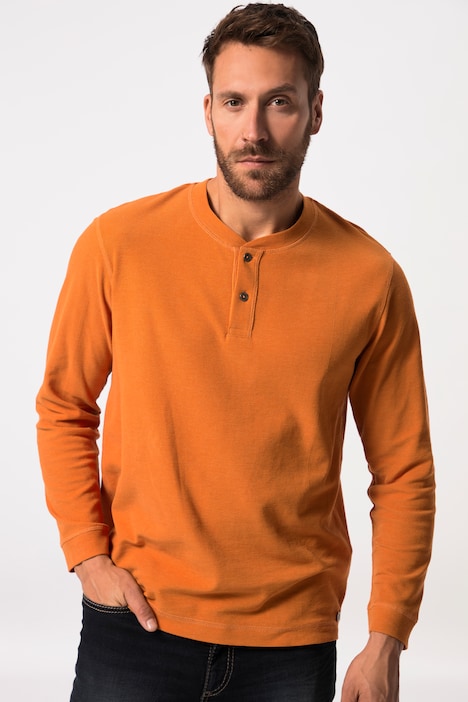 Henley, Langarm, Waffel-Pikee, Rundhals mit Knopfleiste, bis 8 XL