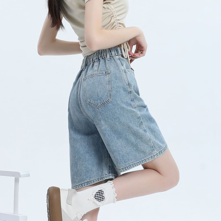 Magimomo - Denim shorts met hoge taille en wijde pijpen
