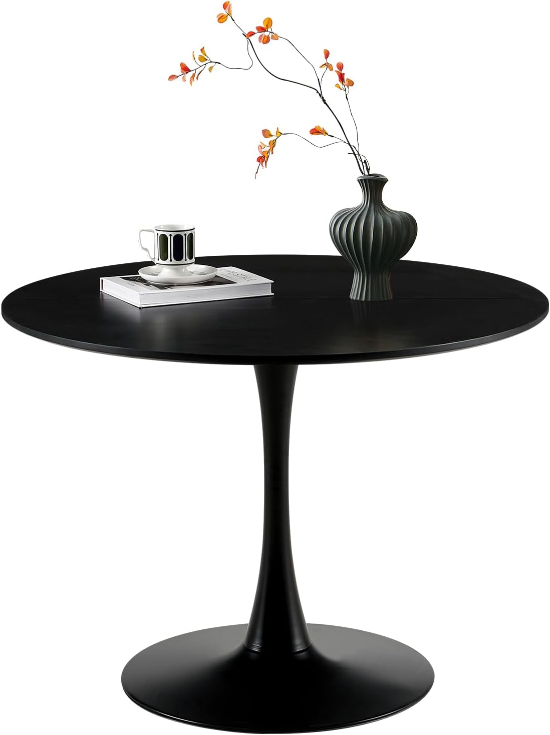 Moderner runder Esstisch, Bartisch, Schreibtisch, geeignet für Küche, Esszimmer, Wohnzimmer und Büro, für 2-4 Personen, Durchmesser 100 cm, schwarz