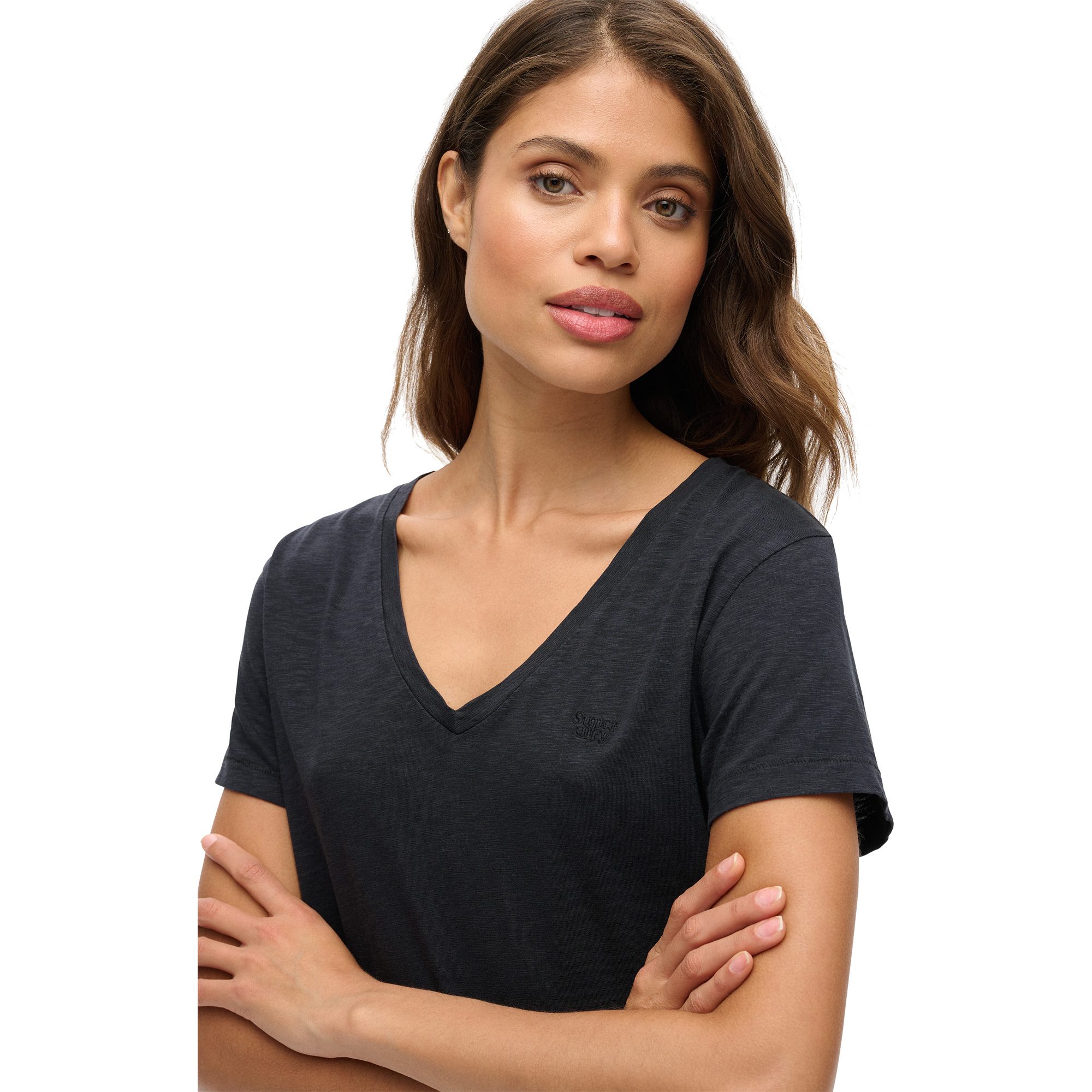 Superdry Studios V-Ausschnitt und Stickerei T-Shirt Damen eclipse navy