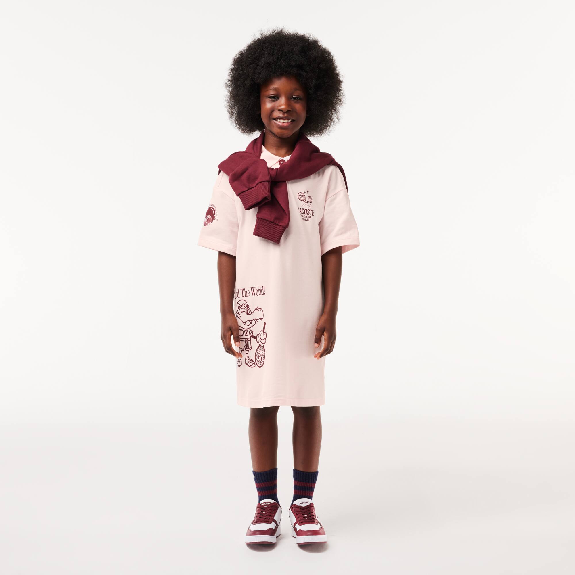 Baumwollkleid mit grafischem Aufdruck Hosen & Kleider - Rosa - Lacoste - Mädchen