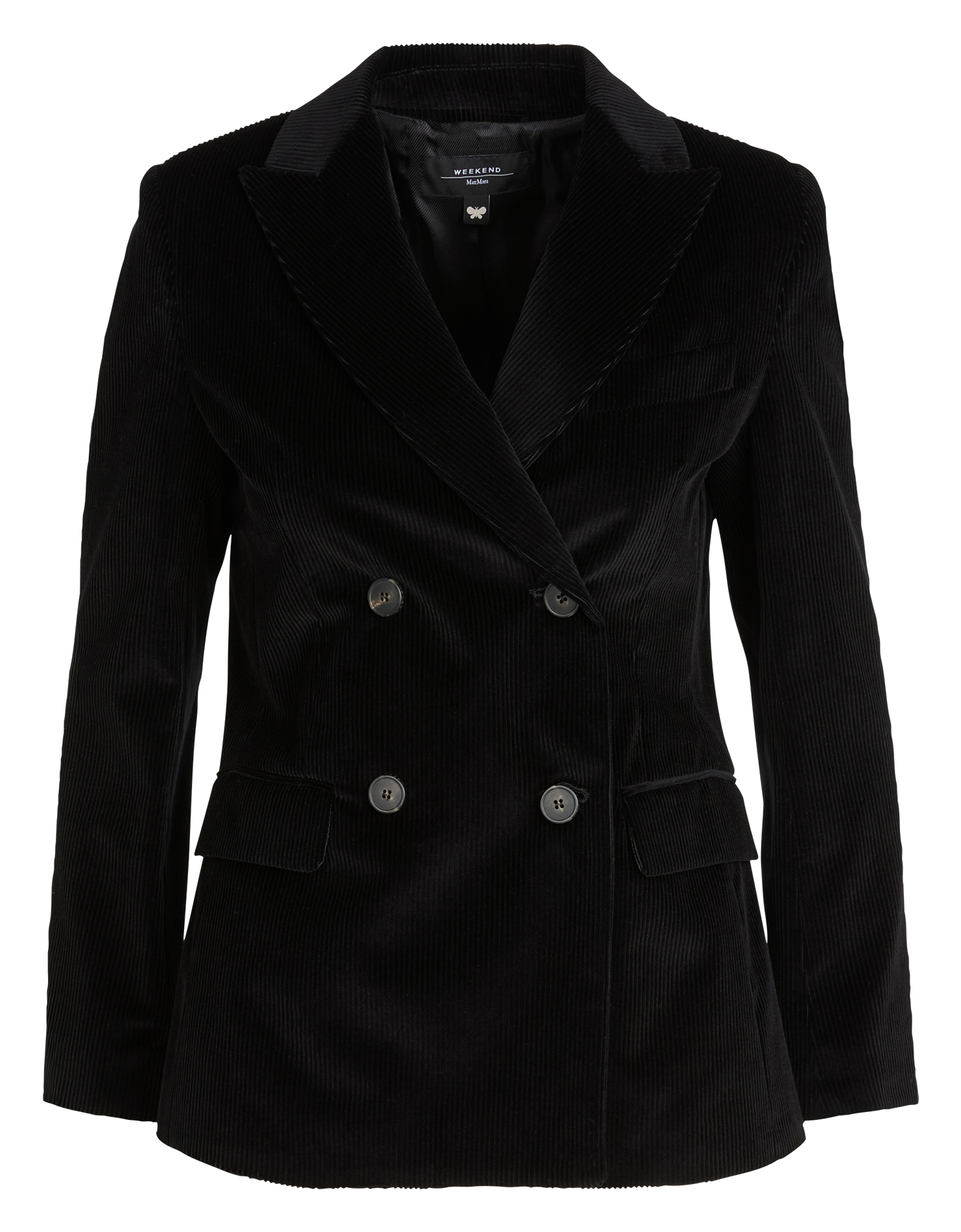 KATANGA - Veste ajustée col tailleur en velours de coton côtelé | Noir