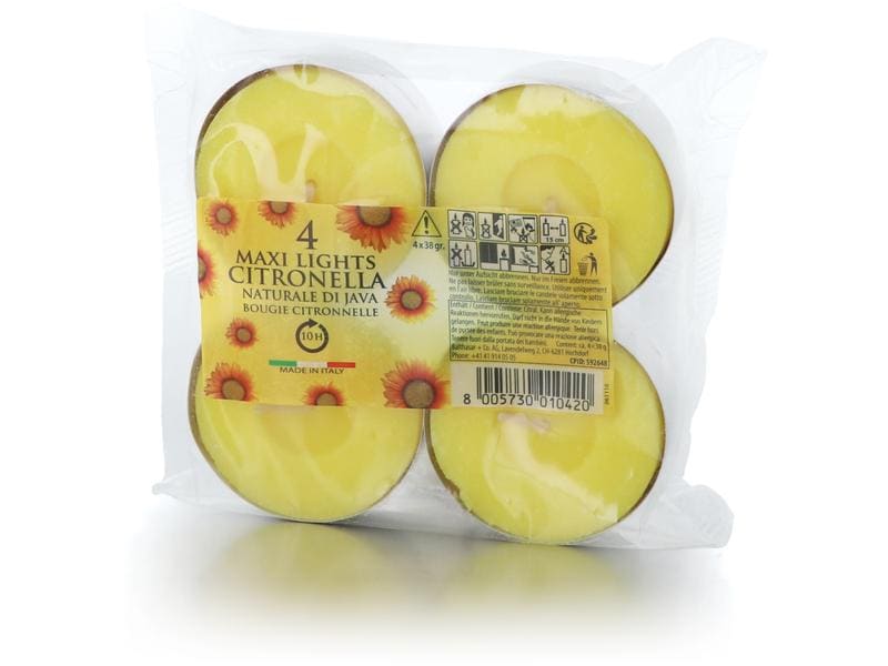 balthasar Outdoor Teelichter Citronella Maxi 4 Stück, Gelb Teelichter-Set