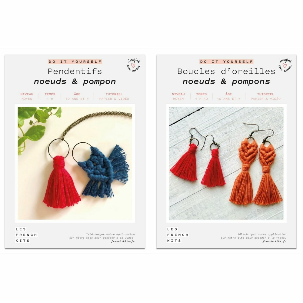 Bijoux macramé - pendentifs, boucles d'oreilles rouge