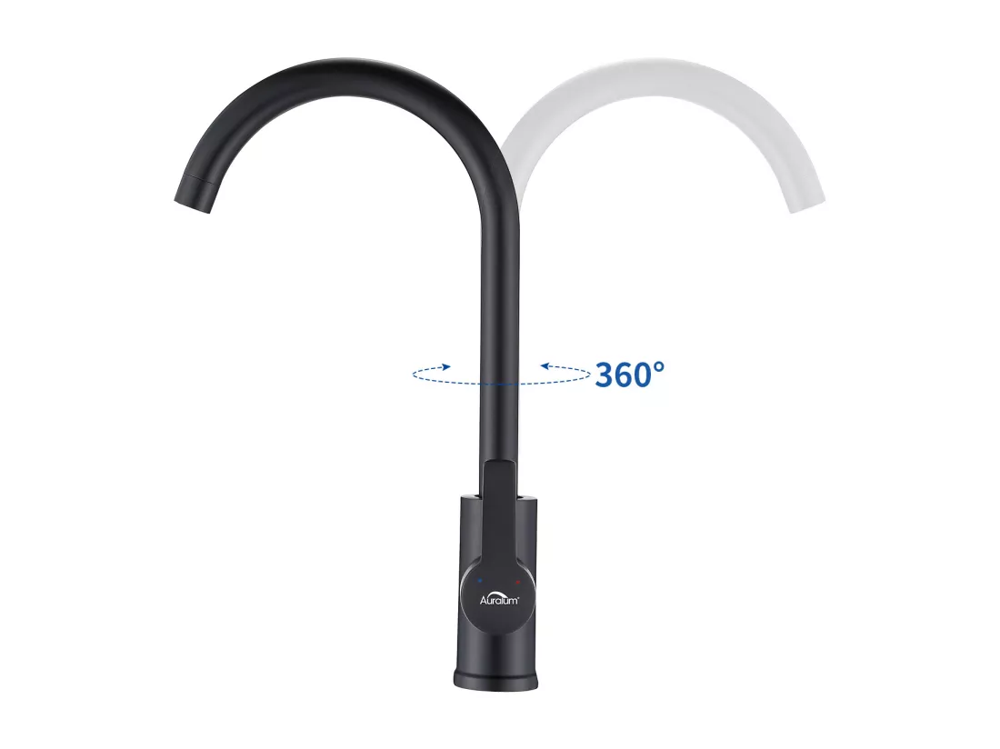 AuraLum Max 2pcs Noir Robinet Cuisine en Laiton Rotatif à 360° Mitigeur Évier Monotrou à Eau Chaude et Froide Convient pour Evier Cuisine,EU Modèle