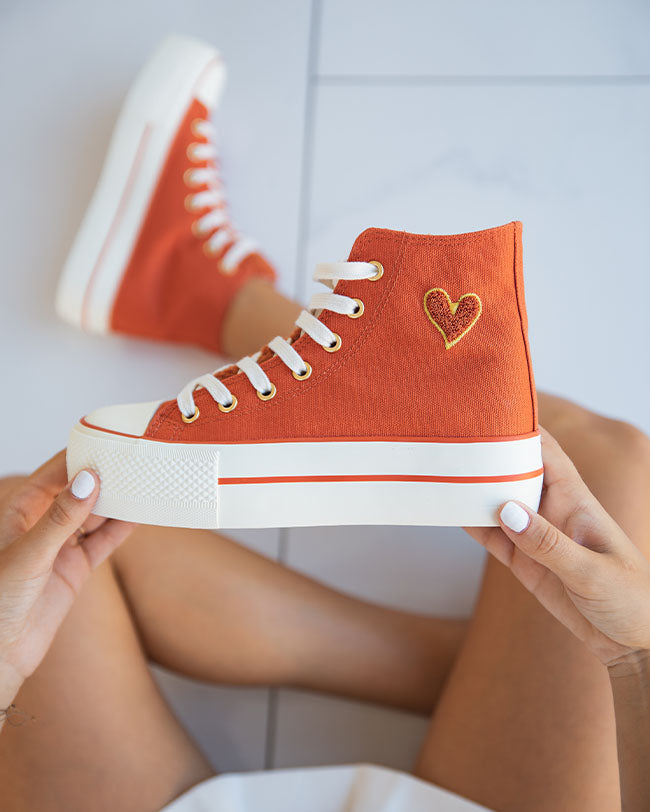 Basket femme orange montante en toile - Thaïs