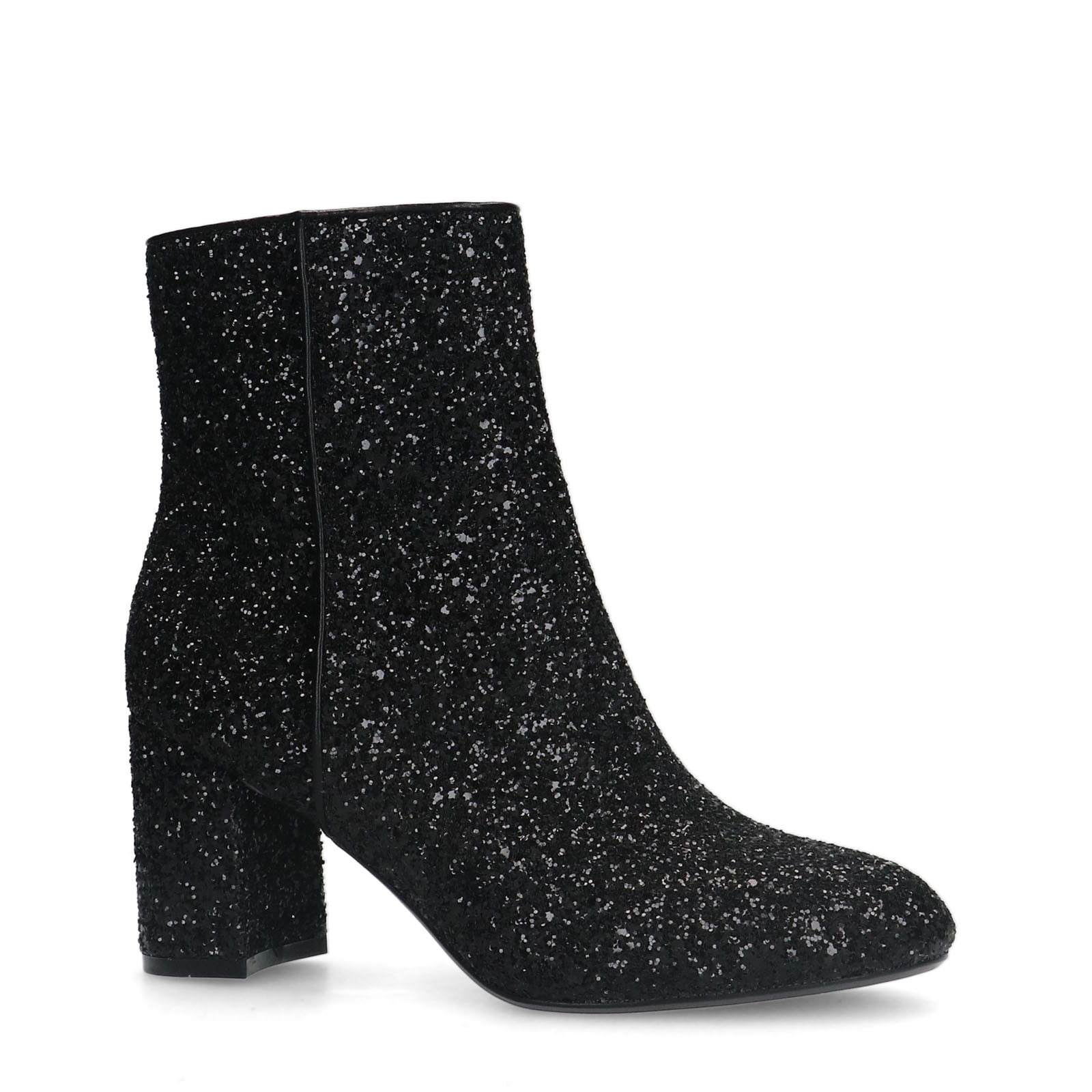 Zwarte glitter enkellaarsjes met hak
