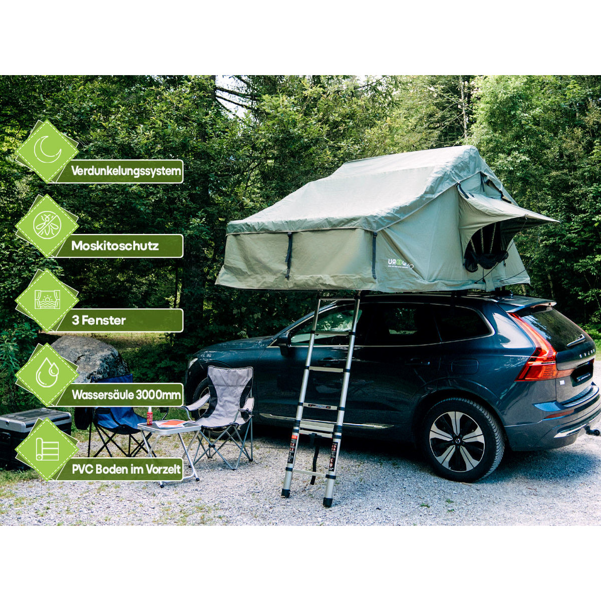 OutdoorU Family 3 Pers daktent incl voortent & ladder - Grey