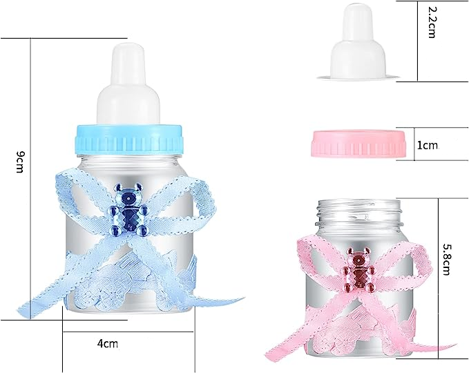 (24er Set) Deko Candy Baby Fläschchen Gender Reveal Süssigkeiten Flaschen Baby Shower Party Accessoire - Rosa / Blau