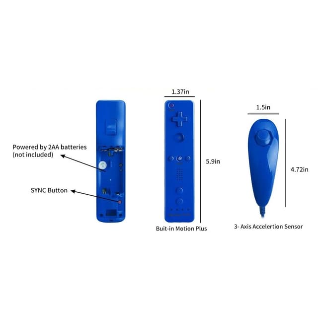 Kompatibel med Wii Controller Set Motion Plus, Bulk Dark Blue