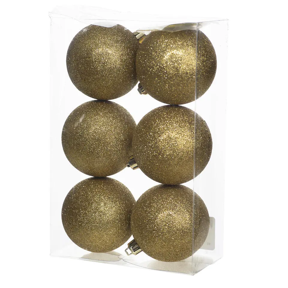 Cosy & Trendy Kerstballen - 6x st - goud - glitters - 8 cm