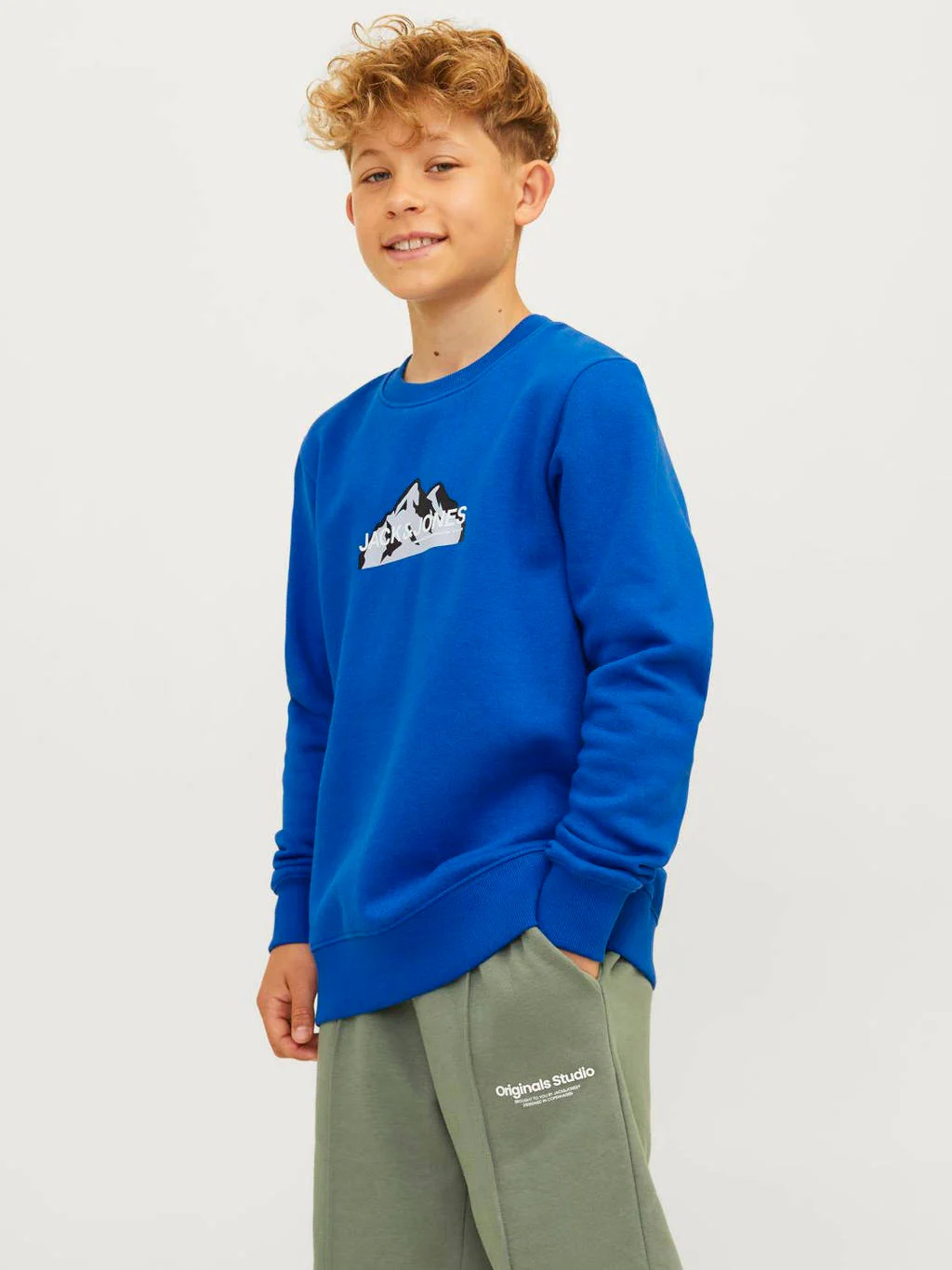JACK & JONES sweater JCOMOUNTAIN met printopdruk hardblauw