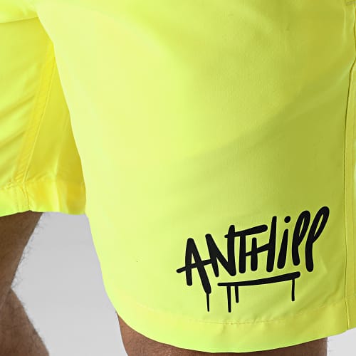 Short De Bain Logo Jaune Fluo Noir