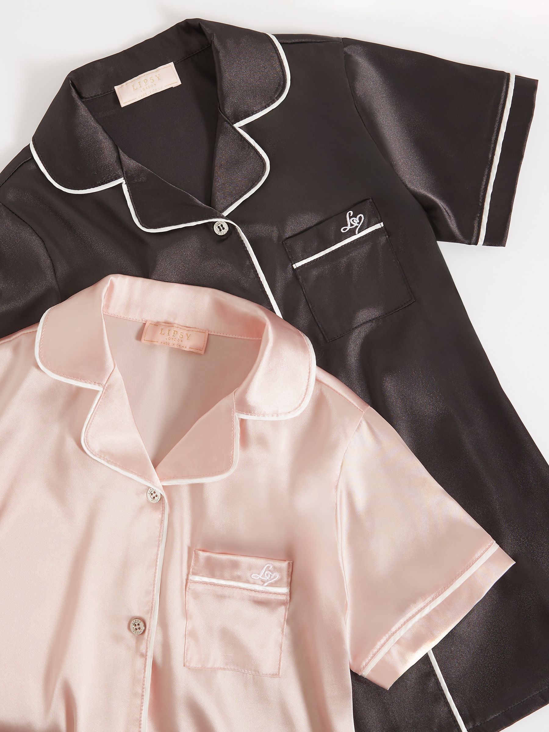 Roze/zwart - Lipsy satijnen pyjama's 2 pack (5-16jr)