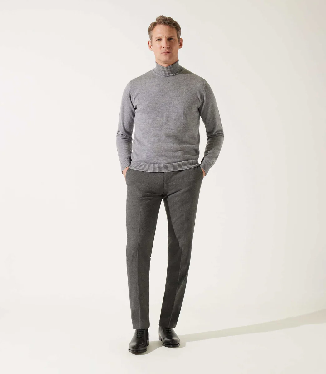 Pull col roulé gris chiné 100% mérinos