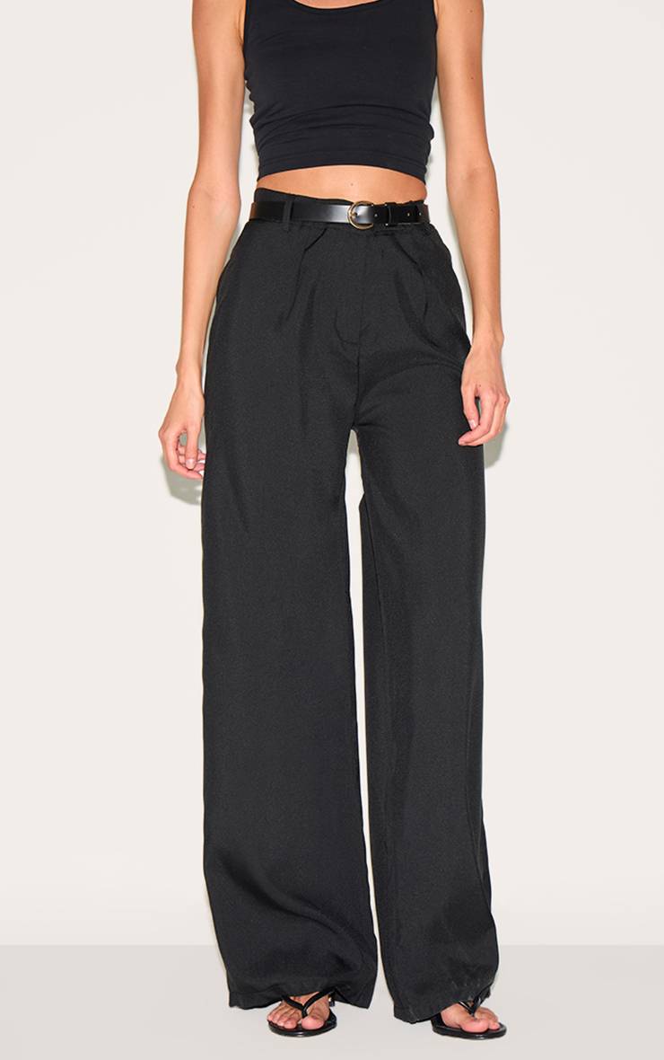 Noir Pantalon Large Taille Haute Tissé Et Structuré
