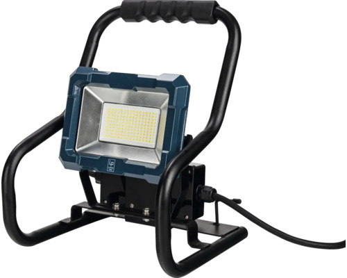 LUMAK PRO LED werklamp met statief IP54 50 W 8250 lm 6500 K Stroomkabel 3G1,5 mm² H07RN-F 5,0 m met stekker + 2x USB-uitgang + 1x geaard stopcontact