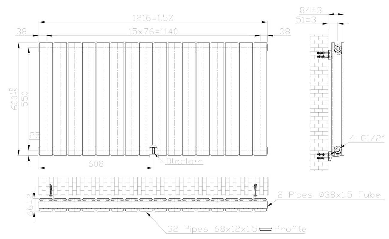 Eastbrook Warrington paneelradiator type 20 120x60cm 1942W antraciet