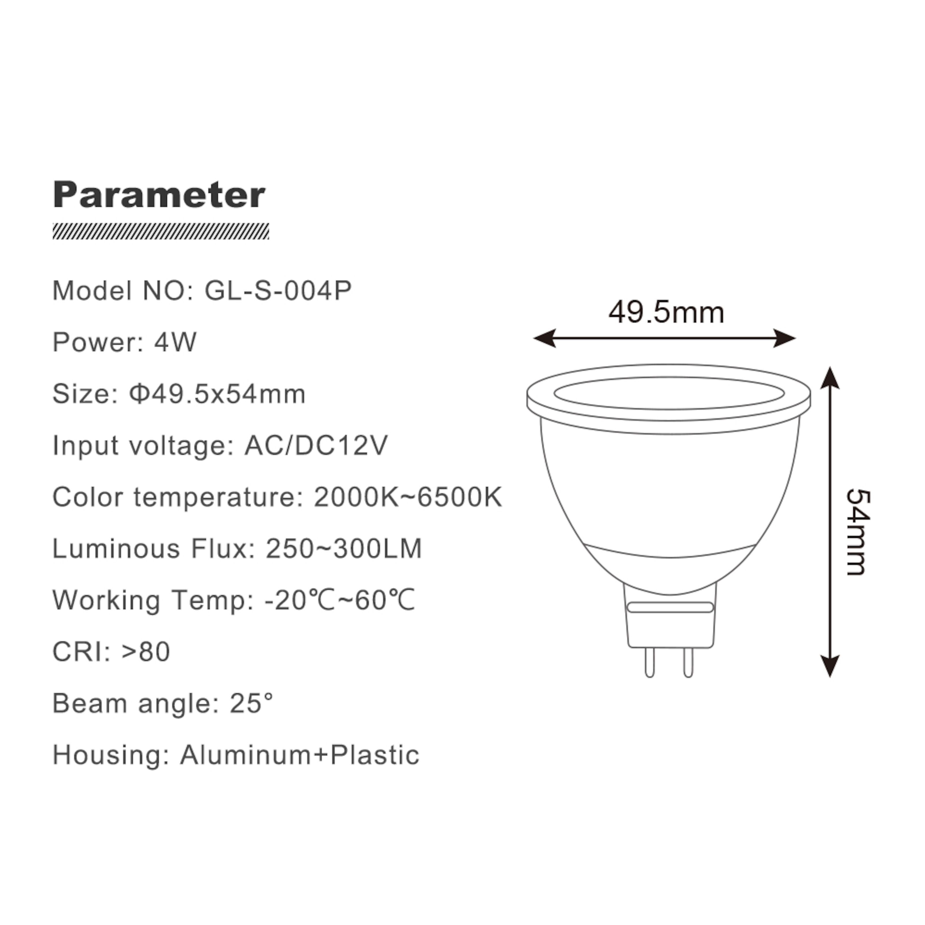 Gledopto Smart MR16 12 V LED-pære RGB+CCT 250 lm