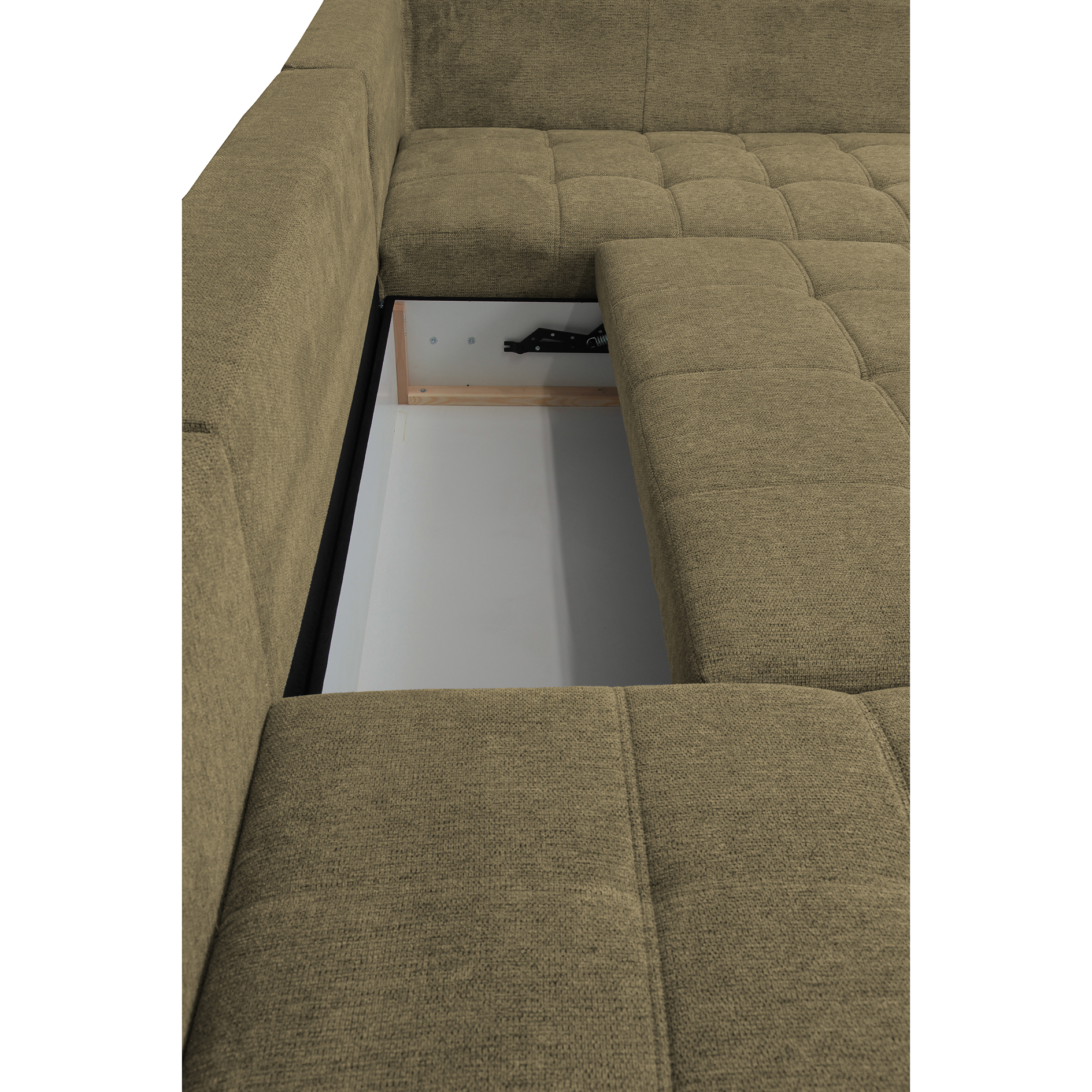 Wohnlandschaft - olive - Liegefunktion und Staukasten - Recamiere links