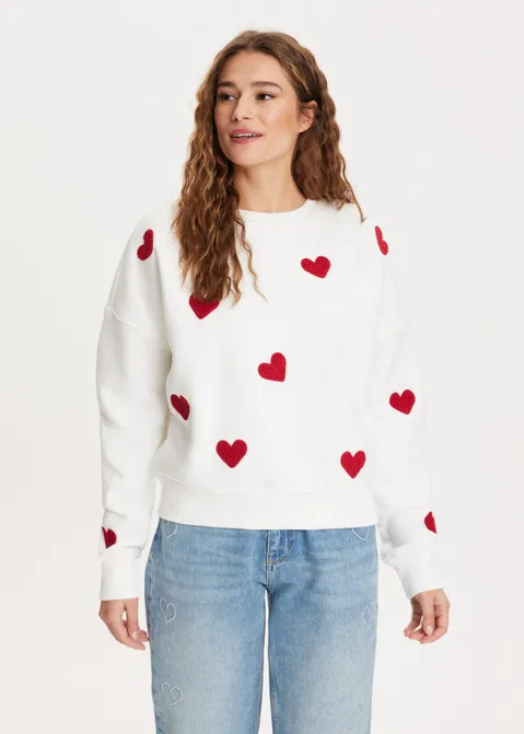 Sweater met hartjes off-white (WIT.O)