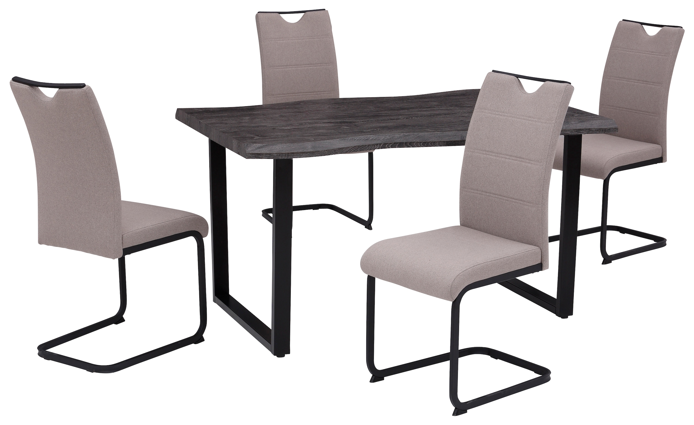 HELA Essgruppe »GISELLE Esszimmer, Essgruppe, Sitzgruppe TOPSELLER!« Set, 5er Set, Tisch plus 4 Stühle, 5 Stk. tlg. Esstisch U-Gestell Metall, Tischplatte mit Baumkante, OTTOs Choice