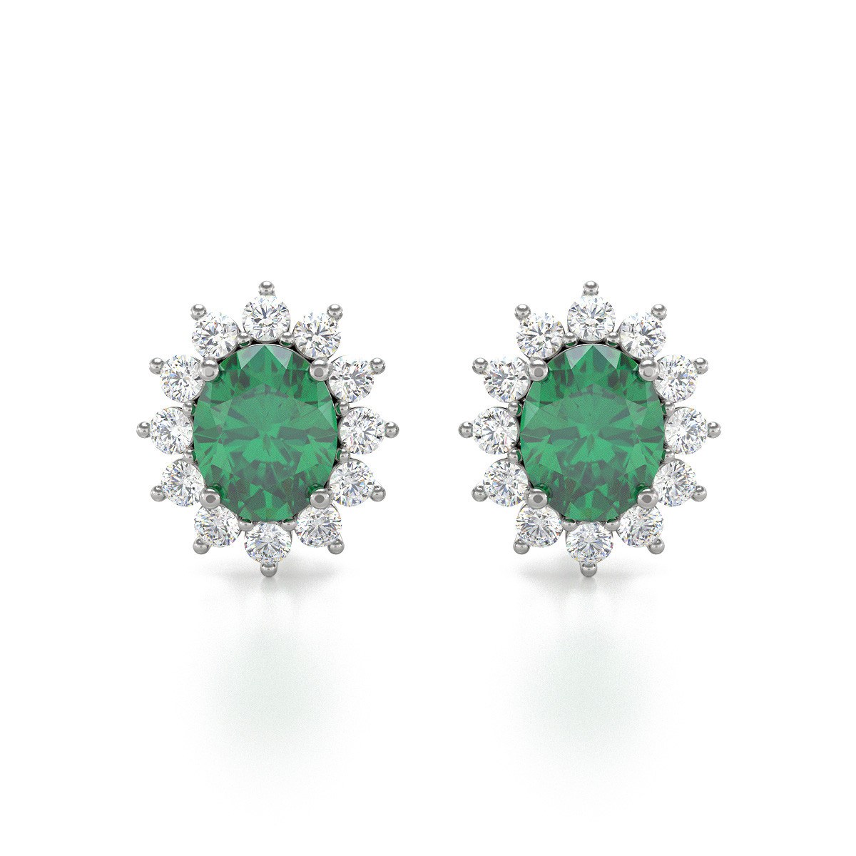Boucles d'oreilles ADEN Or 585 Blanc et Emeraude Forme Marquise 1.25grs