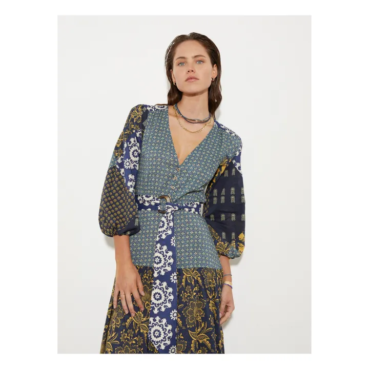 Boteh Robe Longue Florimonde Patchwork | Bleu foncé