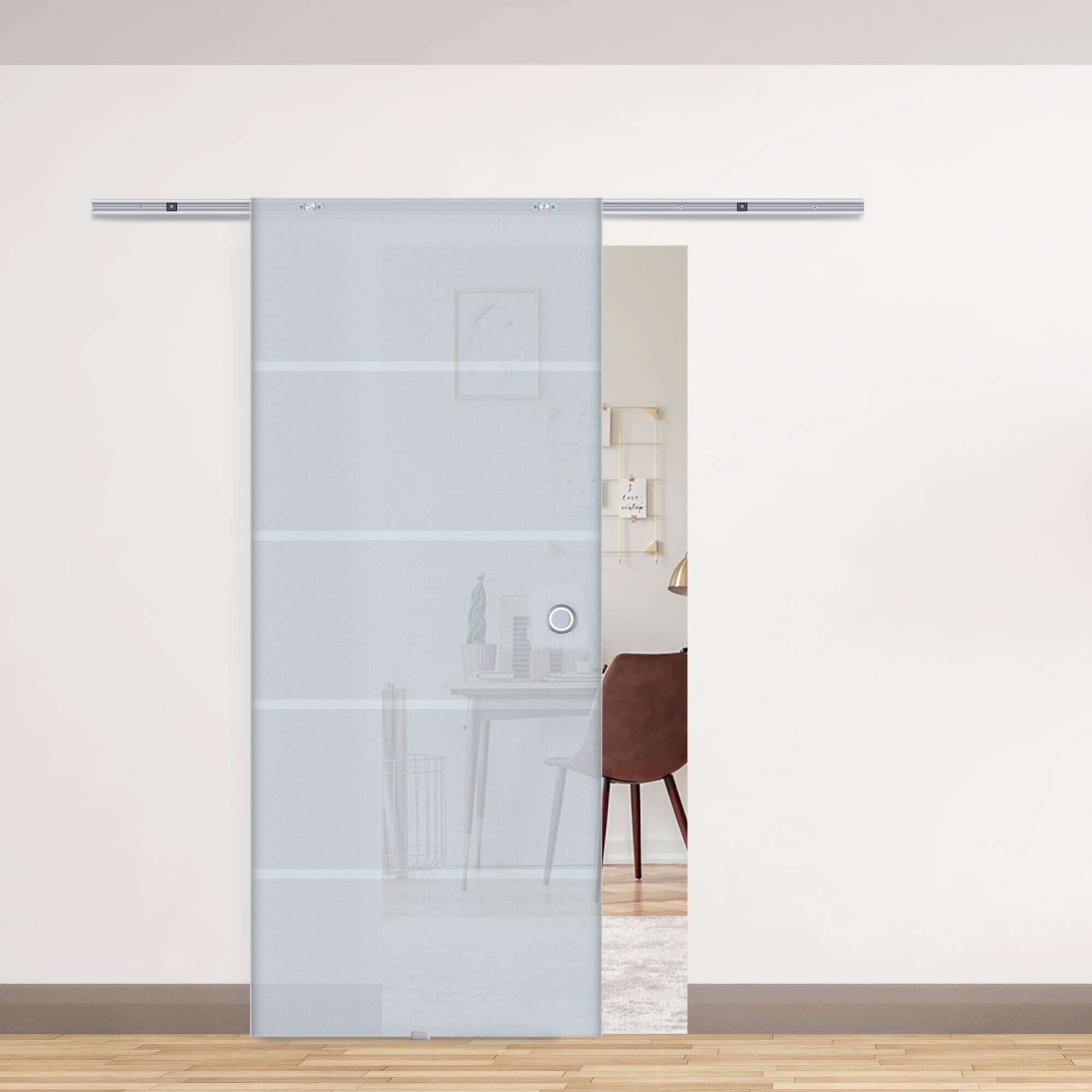 HOMCOM Glasschiebetür mit Streifen transparent