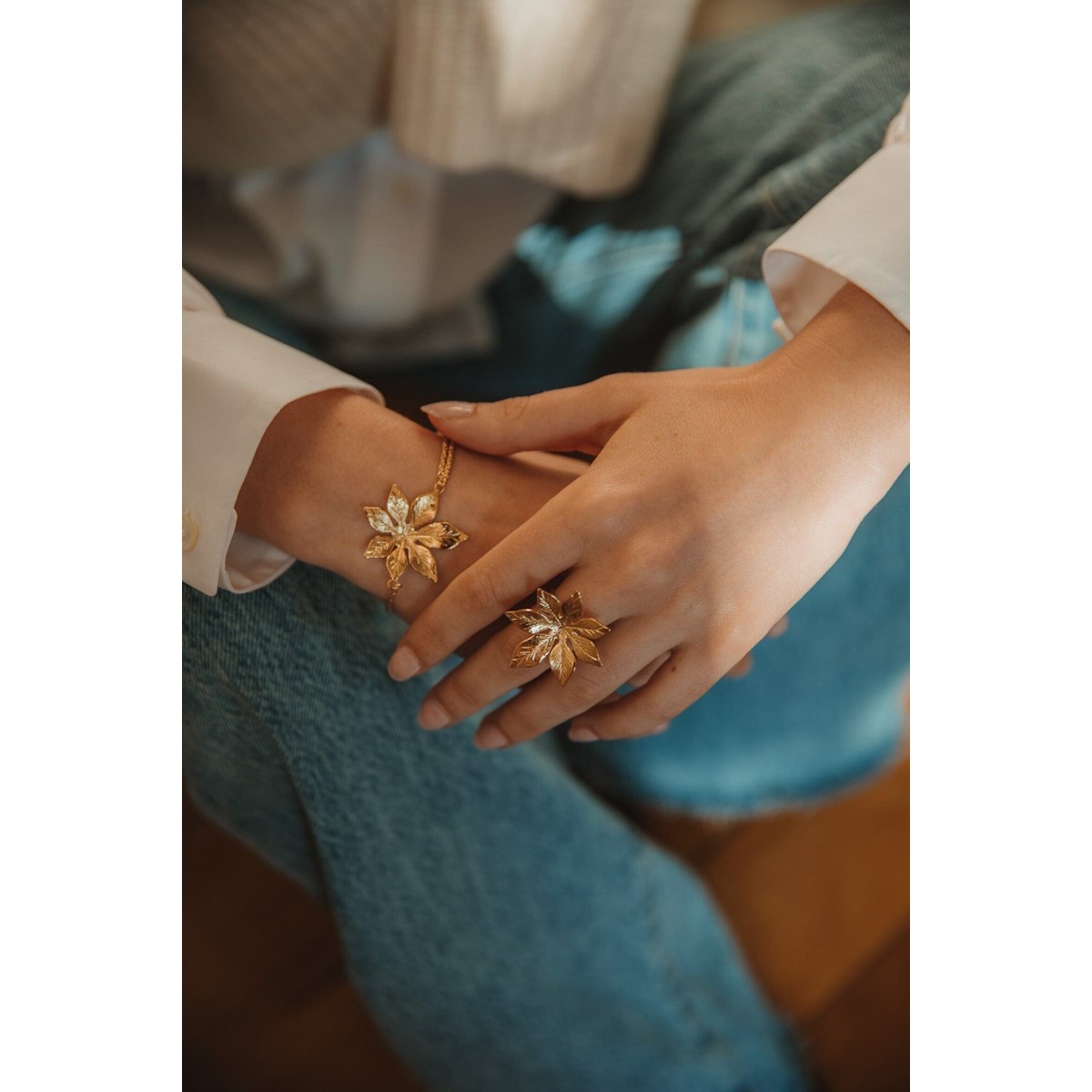 maxi bague fleur doré à l'or fin - CHLORIS