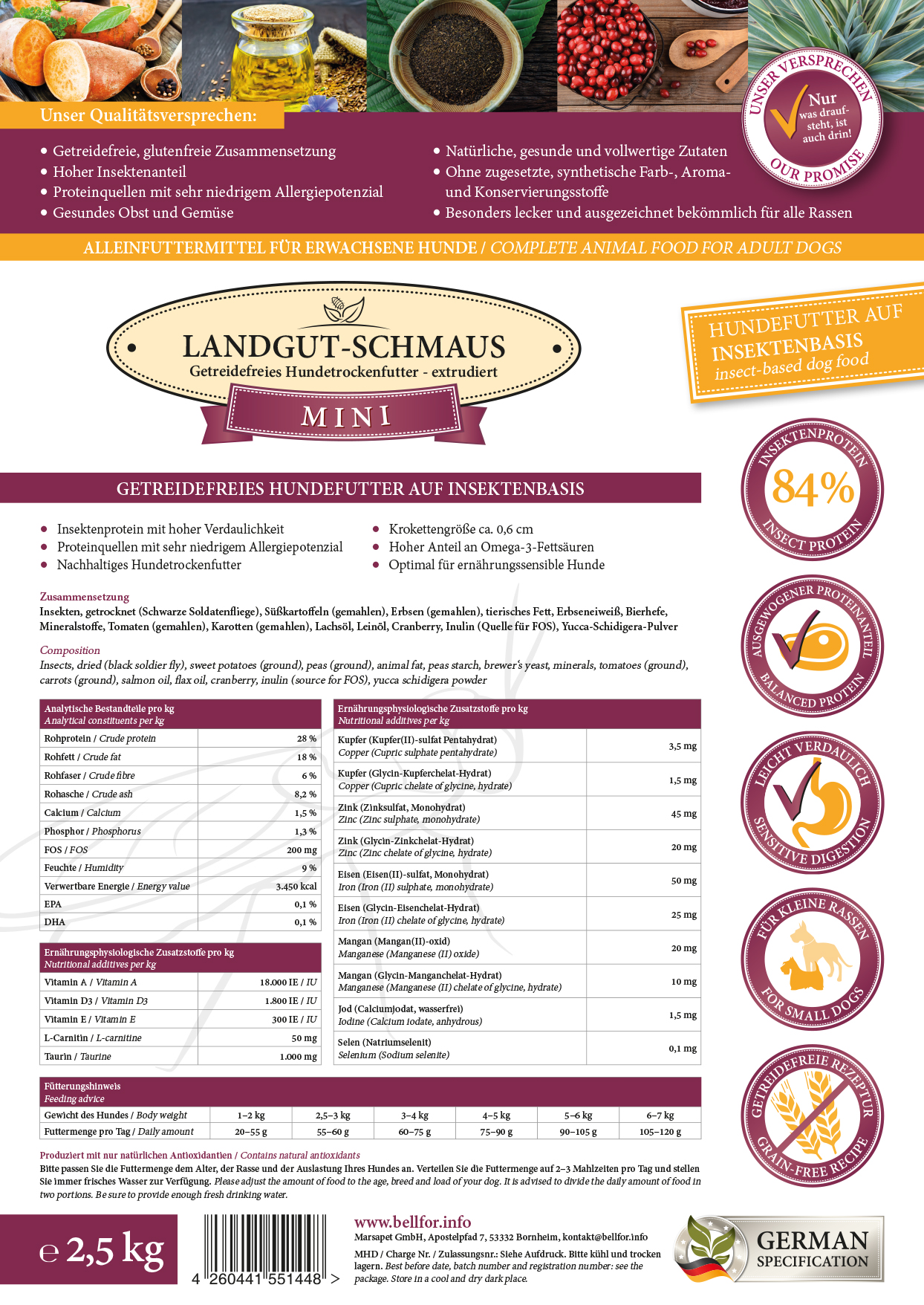 Croquettes hypoallergéniques avec insectes - landgut-schmaus mini - 2,5 kg
