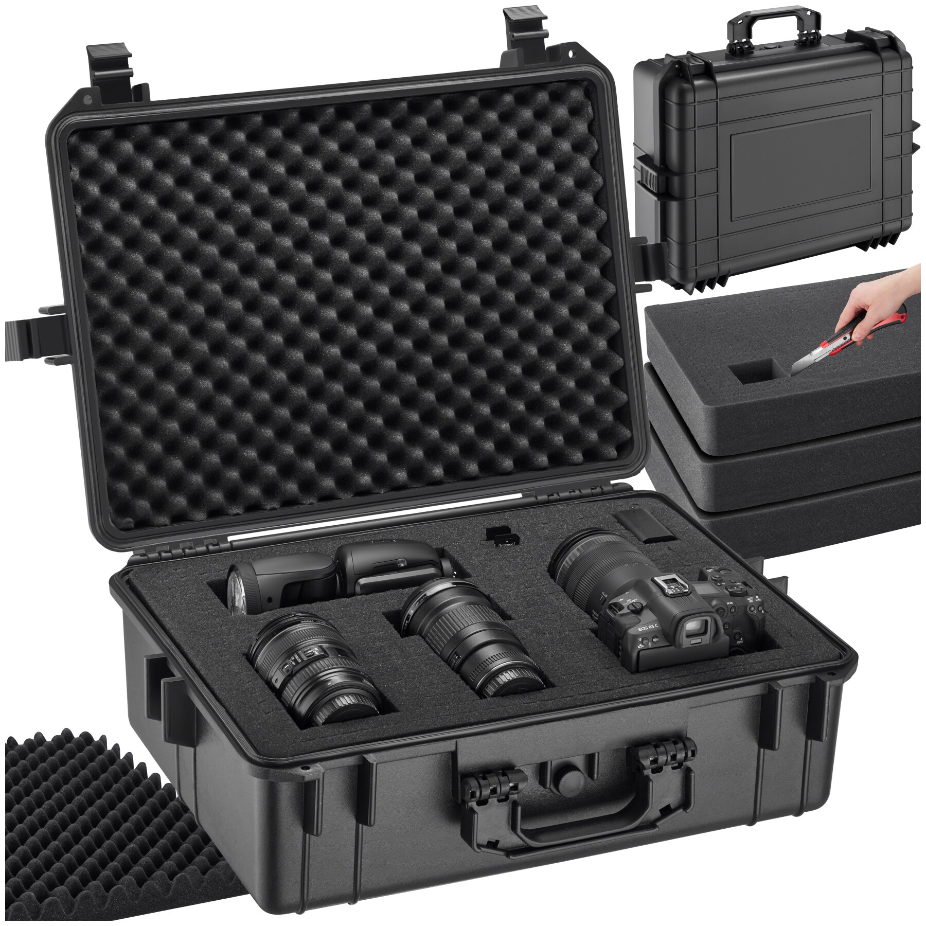 tectake® Fotokoffer, aus robuster Hartschale mit 4 dicken Schaumstoffeinlagen, wasserdicht und temperaturbeständig, 56 x 42 x 21 cm