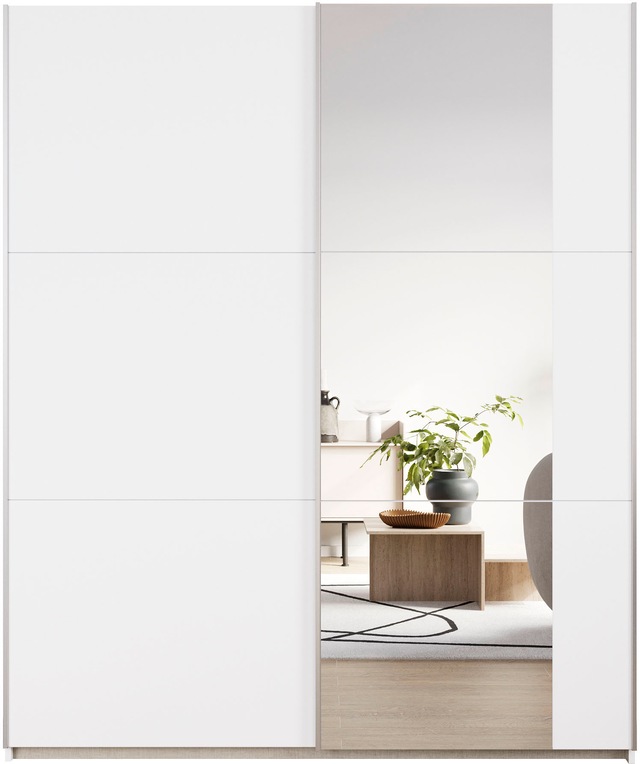 rauch Schwebetürenschrank »Kleiderschrank Drehtürenschrank Schrank Garderobe KRONACH TOPSELLER« in 3 Ausstattungen BASIC/CLASSIC/PREMIUM, Breiten 131/175/218/261 cm,  mit Spiegel und viel Stauraum, Metallgriffleisten, MADE IN GERMANY