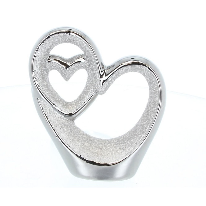Standdeko - Herzsilhouetten - aus Keramik - ca. 13 x 4,5 x 14,5 cm - silber