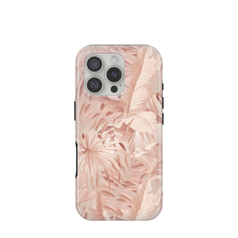 iPhone 16 Pro Hybrid (Kunststoff / Gummi) Hülle Palmenglück - Rosegold