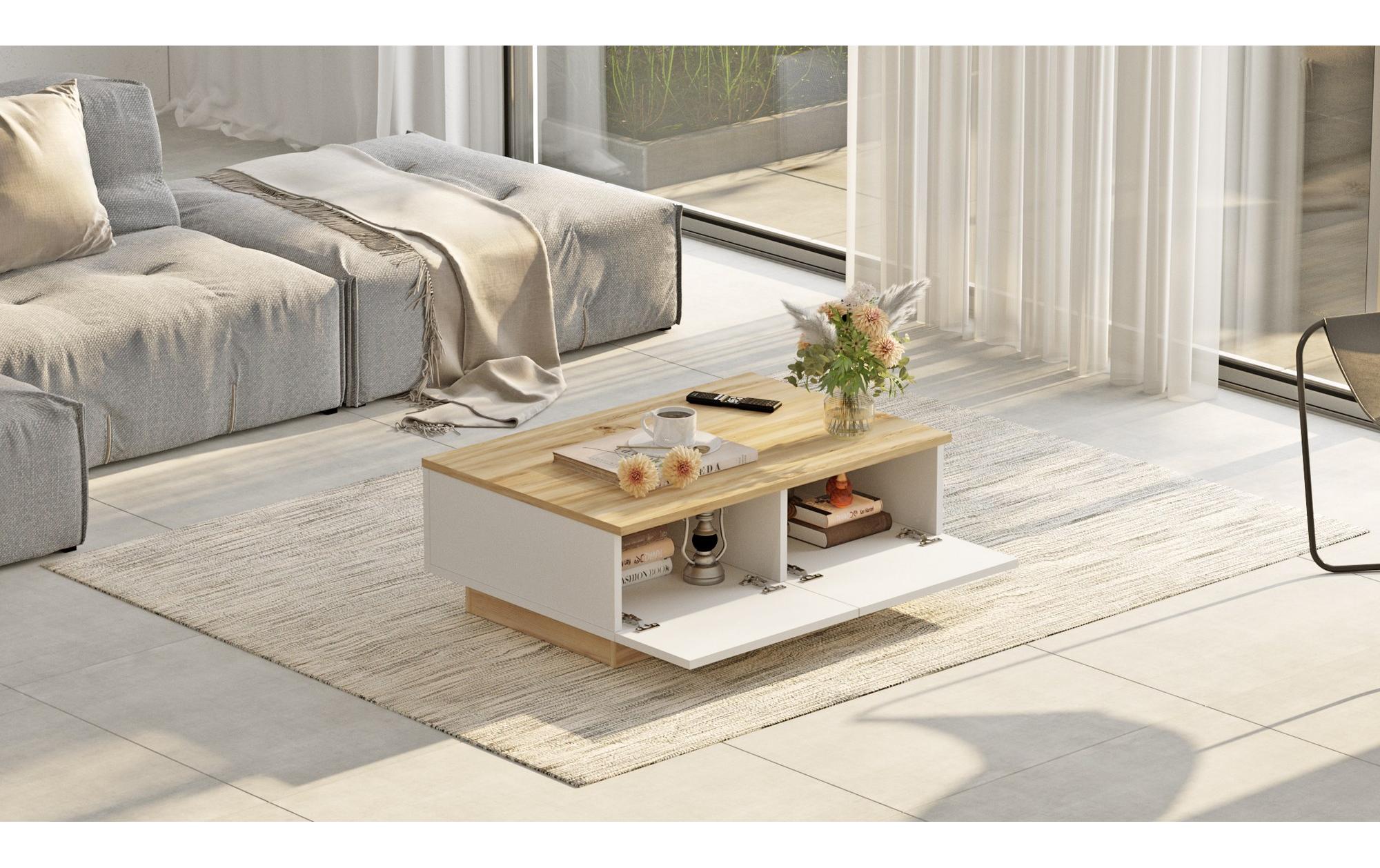 Couchtisch 90 x 31.6 x 60 cm, Nature/Weiss<br>Beistelltisch