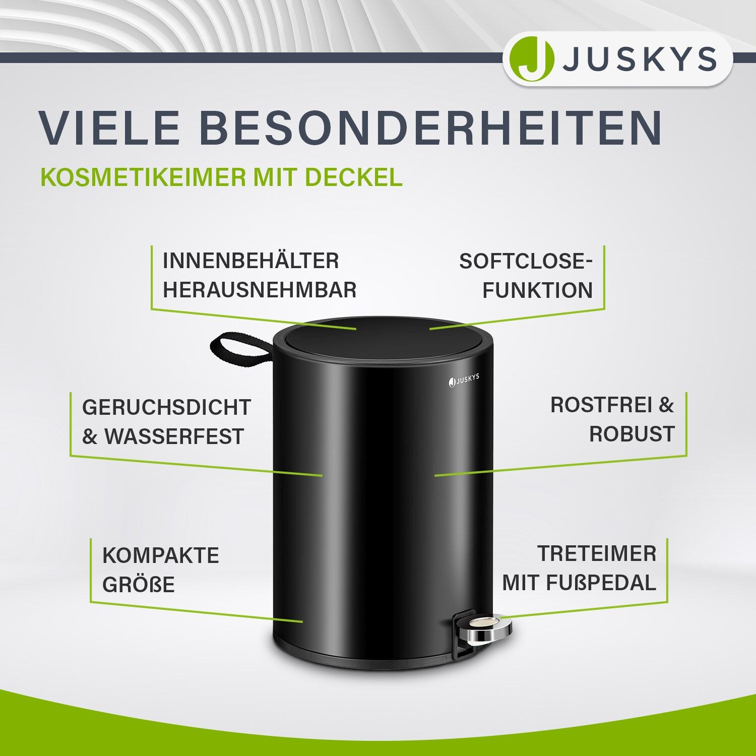 Juskys Kosmetikeimer 3 L - Bad Treteimer Stahl - klein, geruchsdicht, rostfrei - Mülleimer Schwarz