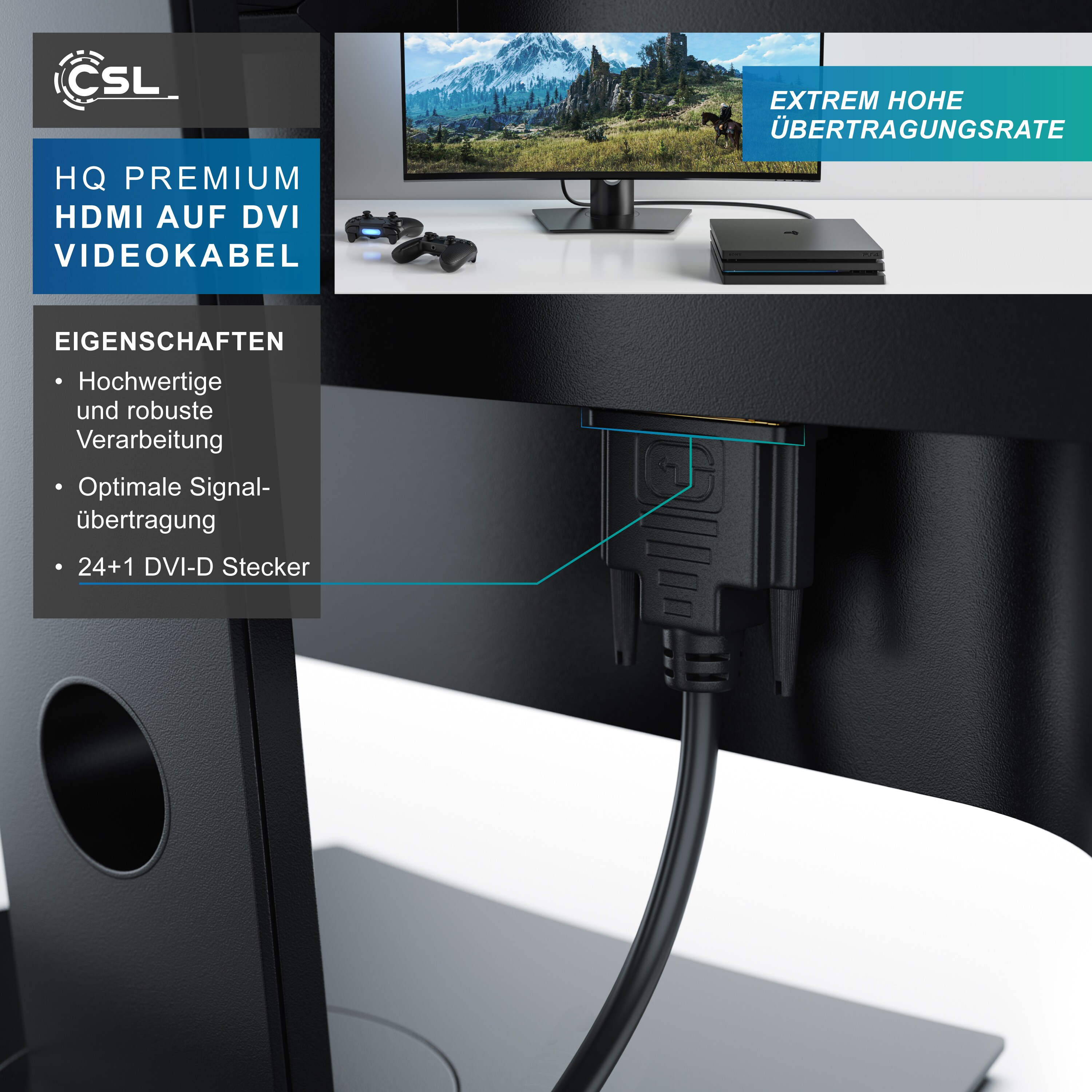 CSL DVI-D (DL) zu HDMI Typ A Video-Kabel, Full HD Dual Link HDTV Adapter / Konverter Kabel - 3m