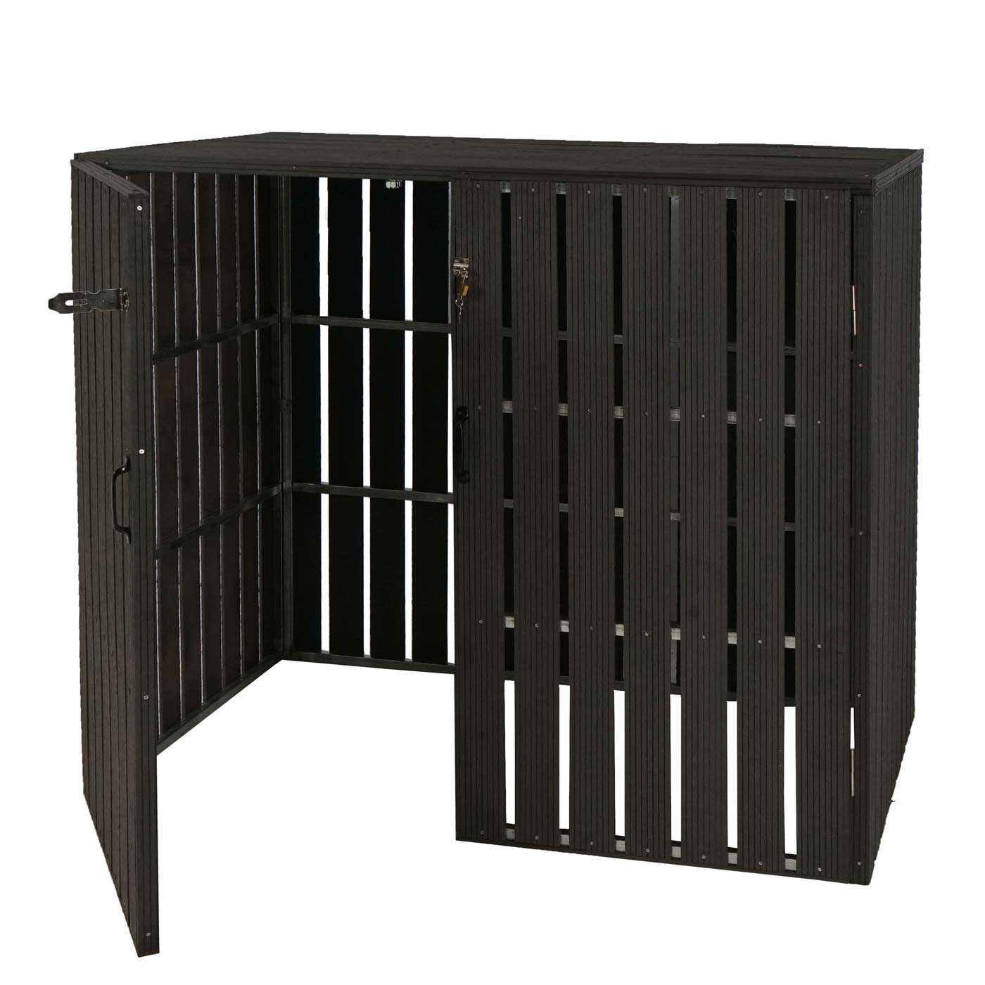 XL 2er-/4er-WPC-Mülltonnenverkleidung MCW-J28, Mülltonnenbox, Metall Holzoptik, erweiterbar ~ anthrazit