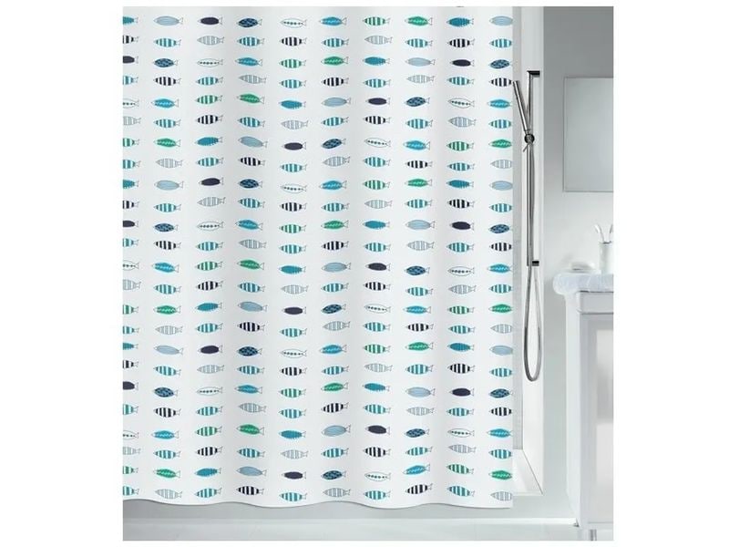 spirella Duschvorhang Santorini 180 x 180 cm, Blau/Weiss Anti-Schimmel Badevorhang