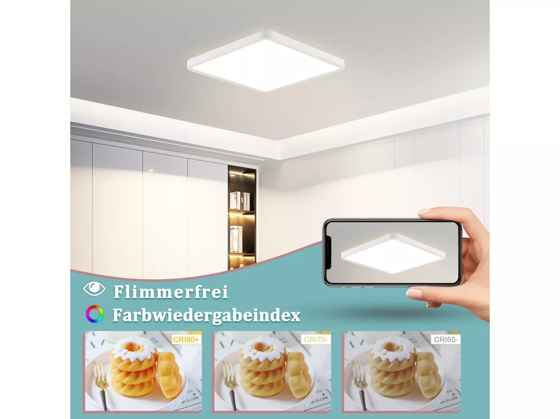 NETTLIFE Plafonnier LED Plat - 23CM 18W Lampe de Cuisine Carrée Chambre de Salle de Bain 4000K pour Salle de Bain Cuisine Couloir