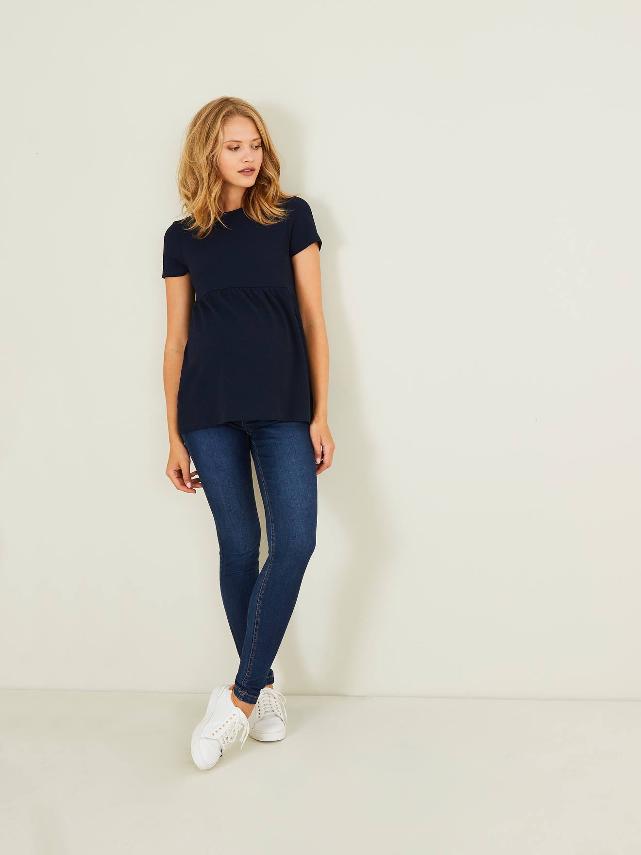Calças de maternidade lisas, super skinny, cinza escuro