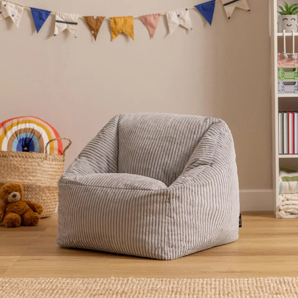 Set van 2 icon Kinderzitzakken Morgan - Corduroy Zitzak met Vulling - Grijs