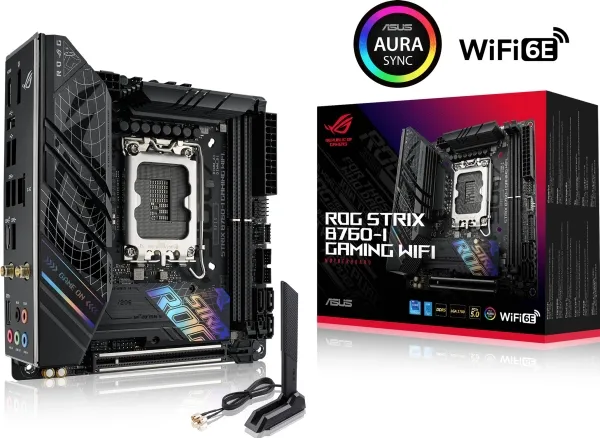 ASUS ROG STRIX B760-I GAMING WIFI - Bundkort - mini ITX - LGA1700 sokkel - B760 Chipset - USB 3.2 Gen 1, USB-C 3.2 Gen 1, USB-C 3.2 Gen 2x2, USB-C 3.2 Gen2 - 2.5 Gigabit LAN, Wi-Fi 6E, Bluetooth - onboard grafik (CPU påkrævet) - HD Audio (8-kanaler)