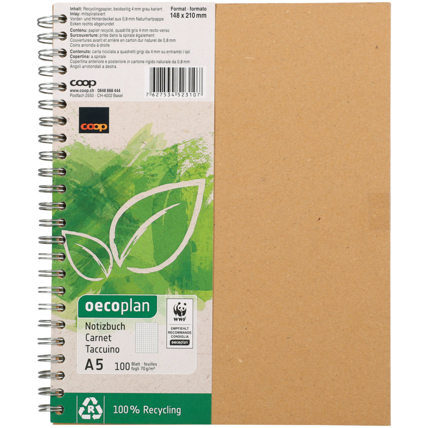 Oecoplan Notizbuch A5 100 Blatt 4mm kariert
