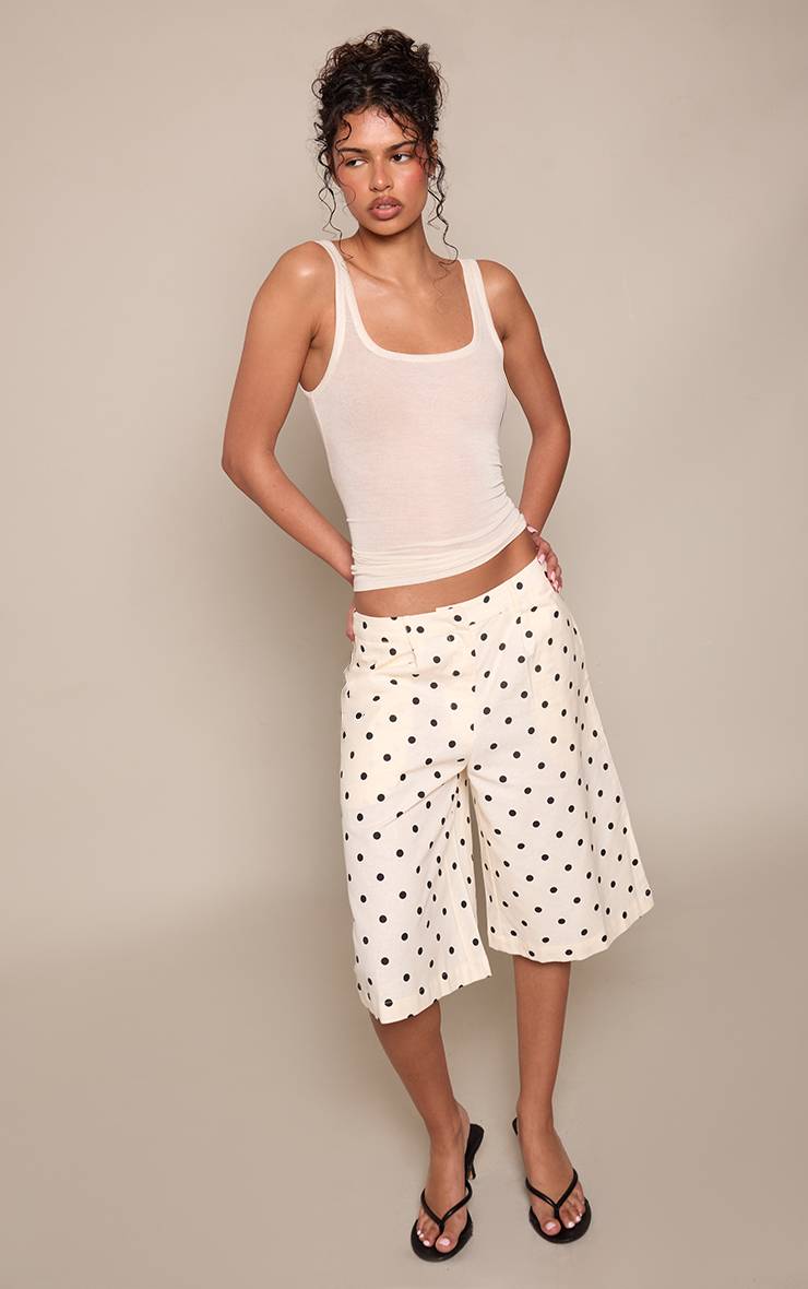 Crème Short Bermuda Tailleur En Lin À Pois